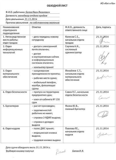 Законность обходного листа при увольнении